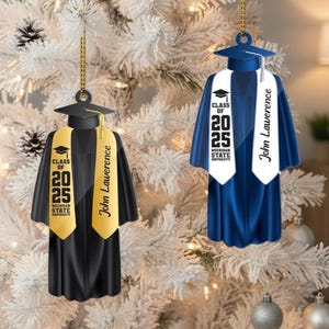 卒業ガウンのオーナメント：学校名、2025年度卒業式オーナメント、2025年度卒業ガウン高校卒業式クリスマスオーナメント