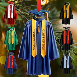 Afstuderen ornamenten klasse van 2025 - gepersonaliseerd afstudeerornament 2025, afstudeerjurk middelbare school senior jaar kerstornament 2025