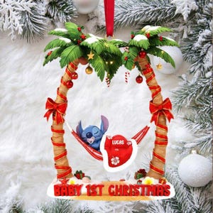 Personalized Celebrate Your Baby’s 1st Christmas, Baby First Christmas Acrylic Ornament, Moon Sleeping Ornament, Baby Gift Idea