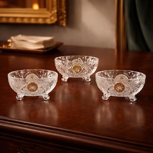 Set of 3 Anna Hütte Crystal Bowls • 24% Lead Crystal, Gold Detail