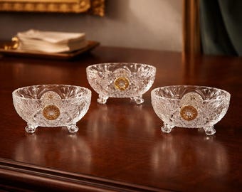 Set di 3 ciotole in cristallo Anna Hütte • Cristallo al piombo 24%, dettagli dorati