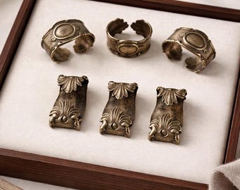 Zestaw 6 mosiężnych obrączek na serwetki w stylu rokoko, ozdobna dekoracja stołu w stylu vintage