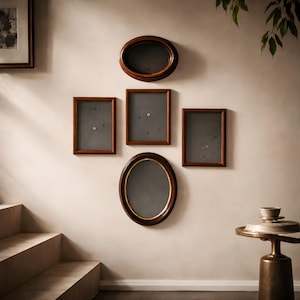 Ensemble de cadres photo vintage en bois – 5 formes mélangées, décoration murale rustique