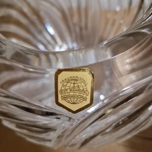 Vintage Crystal Vase, Heavy Pressed Glass, Wavy Relief, Art Deco Style Centerpiece image 2