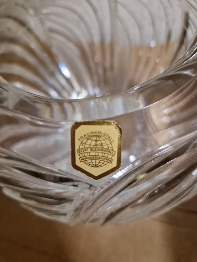 Vintage Crystal Vase, Heavy Pressed Glass, Wavy Relief, Art Deco Style Centerpiece image 2