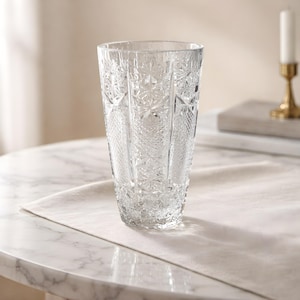 Vintage Böhmen Schliff Kristallvase | 28 cm Schwerer Bleikristall | 1970er Jahre Home Decor