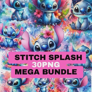 Stitch Watercolor PNG Bundle: T-Shirt Designs, Commercial Use (Digital Download)