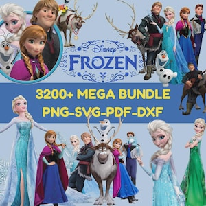 Frozen Clipart PNG, Frozen SVG, Princess Frozen Elsa, Anna, Olaf, Frozen Princess Cartoon, Frozen Posters 3200 Mega Bundle Birthday Alphabet