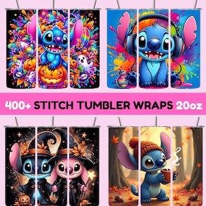 400+ Stitch Tumbler Wraps PNG | Cute Halloween & Fall 20oz Sublimation Designs | Cartoon Tumbler Wraps for Sublimation Download