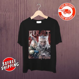レトロ リヴィアのゲラルト ウィッチャーTシャツ：面白いゲーマーTシャツ