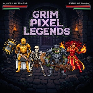 Grim Pixel Legends - 16 Dark Fantasy RPG Characters | 8-Bit Retro Sprite Sheet | D&D Inspired Tokens | Twitch Emotes, Game Dev Assets