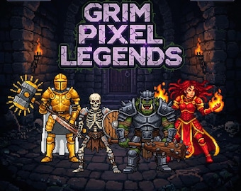 Grim Pixel Legends - 16 Dark Fantasy RPG Characters | 8-Bit Retro Sprite Sheet | D&D Inspired Tokens | Twitch Emotes, Game Dev Assets