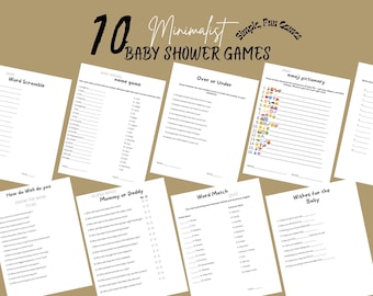 Baby Shower Games Bundle, Minimalist Gender Neutral Baby Sprinkle Activities, Printable Funny Simple Baby Shower Games, Fun Activity, Canva