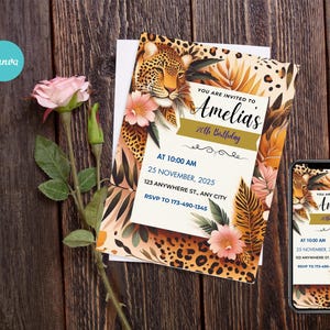 Editable Party Animals Birthday Invitation Cheetah Print Leopard Print Wild Safari Animals Birthday Party Invite Jungle Zoo Printable Invite