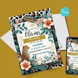 Editable Party Animals Birthday Invitation Cheetah Print Leopard Print Wild Safari Animals Birthday Party Invite Jungle Zoo Printable Invite