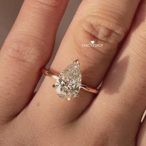 2,02 CT IGI-gecertificeerde E-VVS2 peergeslepen laboratoriumdiamanten solitaire verlovingsring / stijlvolle peergeslepen diamanten ring / 14k geelgouden ring