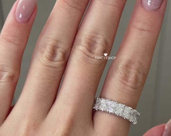Radiant Cut Lab Grown Diamond Wedding Band, 14K White Gold Half Eternity Ring