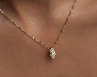 2 CT Marquise Lab Grown Diamond Pendant Necklace: 14K White Gold Bezel Setting