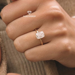 Elongated Cushion Lab Grown Diamond Solitaire Ring / IGI Certified E-VVS2 Cushion Cut Lab Diamond / 14k Yellow Gold Engagement Ring