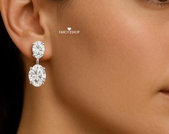 Lab Grown Diamond Drop Earrings: Oval & Round Cut, Yellow Gold For Women