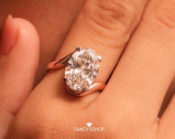 5 karaat ovale lab-gegroeide diamanten solitairering / enorme CVD-diamant E VVS2 IGI-gecertificeerd / verlovingsring met dubbele klauwtand, cadeau voor haar