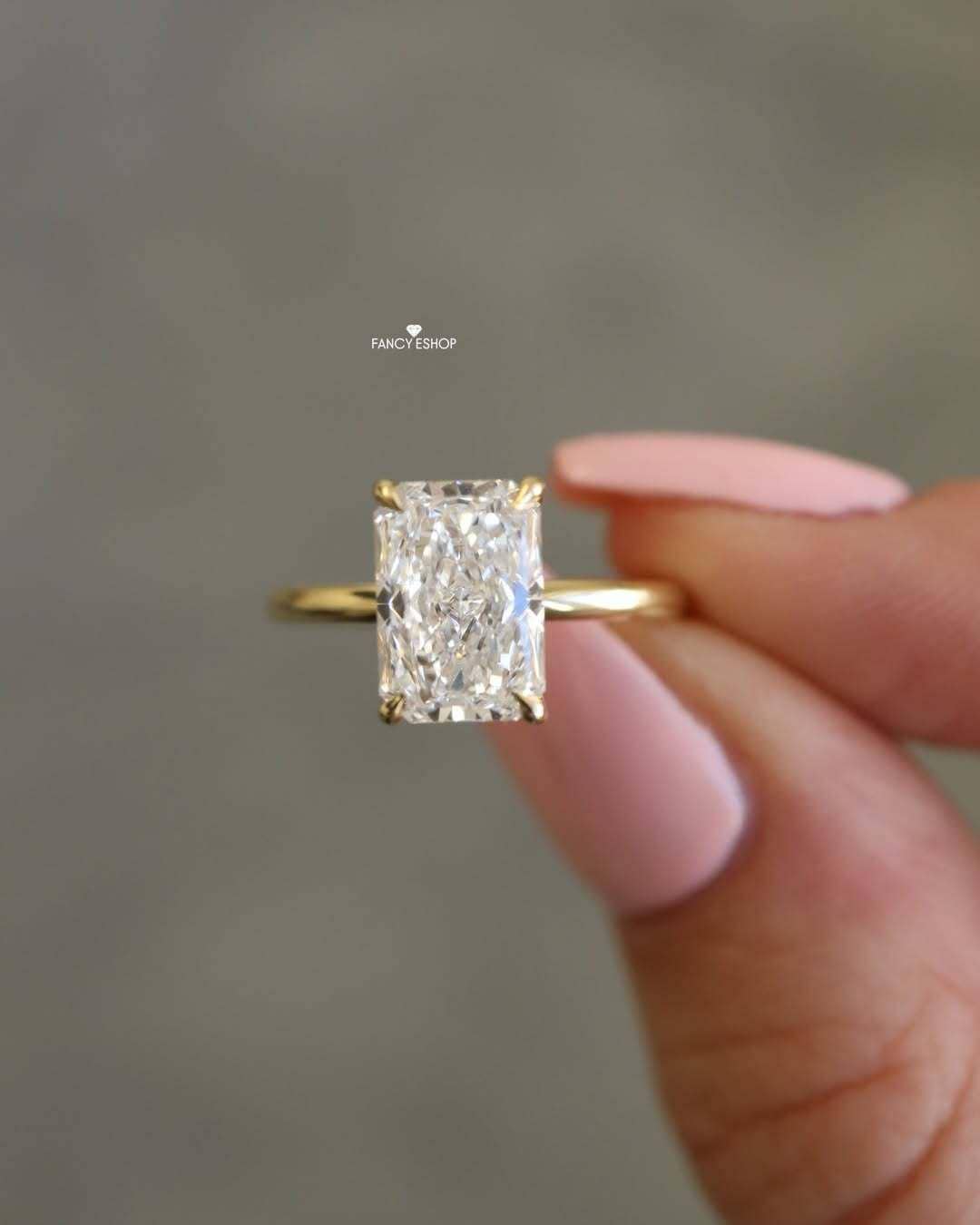 Radiant Cut Lab Diamond Solitaire Engagement Ring | Hidden Halo, 14K ...