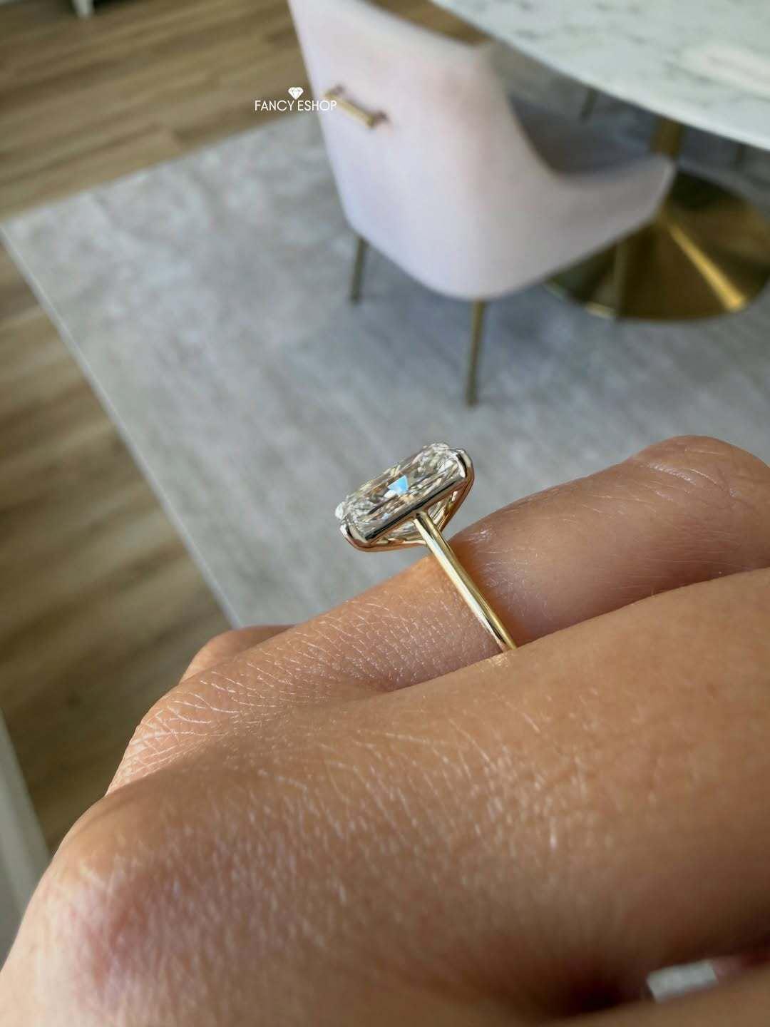 Radiant Cut Lab Diamond Solitaire Engagement Ring | Hidden Halo, 14K ...