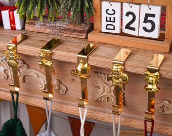 Gancho para colgar calcetines navideños en la chimenea, soporte para calcetines navideños de repisa, colgadores de calcetines navideños, decoración navideña para el hogar