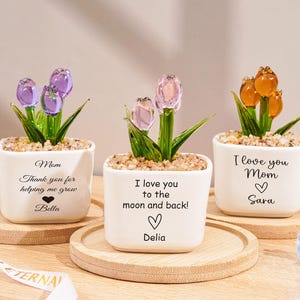 Tulipes éternelles en verre, vitrail tournesol, plante en pot personnalisée, cadeau fleur pour maman, cadeaux fête des mères, pot en verre soufflé à la main, cadeau d'anniversaire