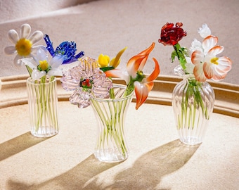 Glass Birth Month Flower–Hand Blown Floral Art Bouquet,Mini Glass Bouquet,Gift for Mom or Her,Birth Flower Bouquet,Birthday Gift for Friend