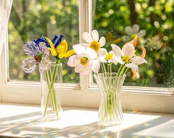 Ramo de flores de cristal para el mes de nacimiento: arte floral soplado a mano, mini ramo de cristal, regalo para mamá o para ella, ramo de flores de nacimiento, regalo de cumpleaños para una amiga.