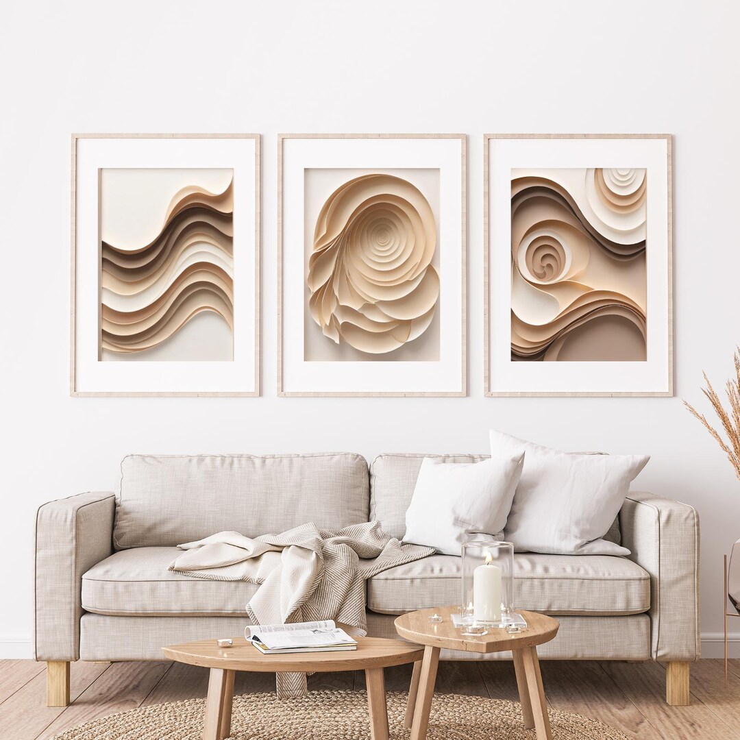 Japandi Wall Art Set of 3 Bundle | Neutral Abstract Printable Art ...