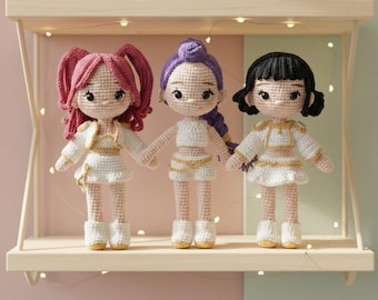 Conjunto de muñecos de ganchillo inspirados en el K-Pop, peluches amigurumi hechos a mano, decoración para la habitación del bebé.