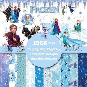 Frozen Clipart Bundle | Frozen PNG Files, Alphabet, Numbers & Invitation Templates | Digital Download