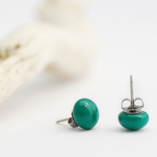 Teal Earrings, Post Earrings, Glass Earrings, Green Earring, Ocean green Stud Earrings