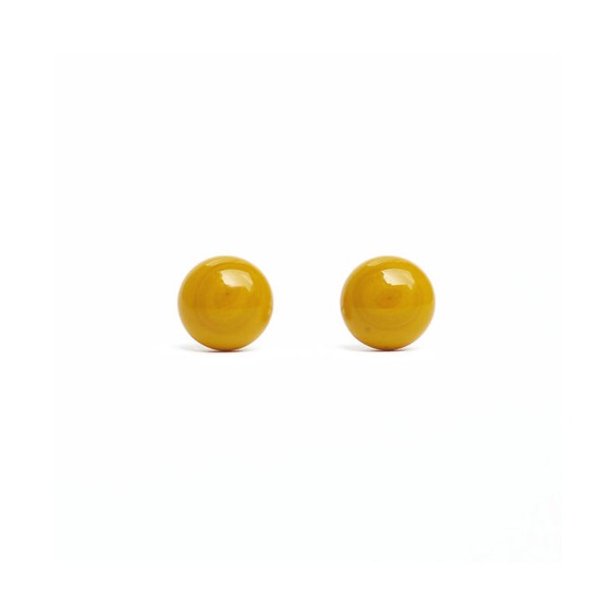 Yellow stud earrings, Mustard yellow glass stud earrings 7,5 mm