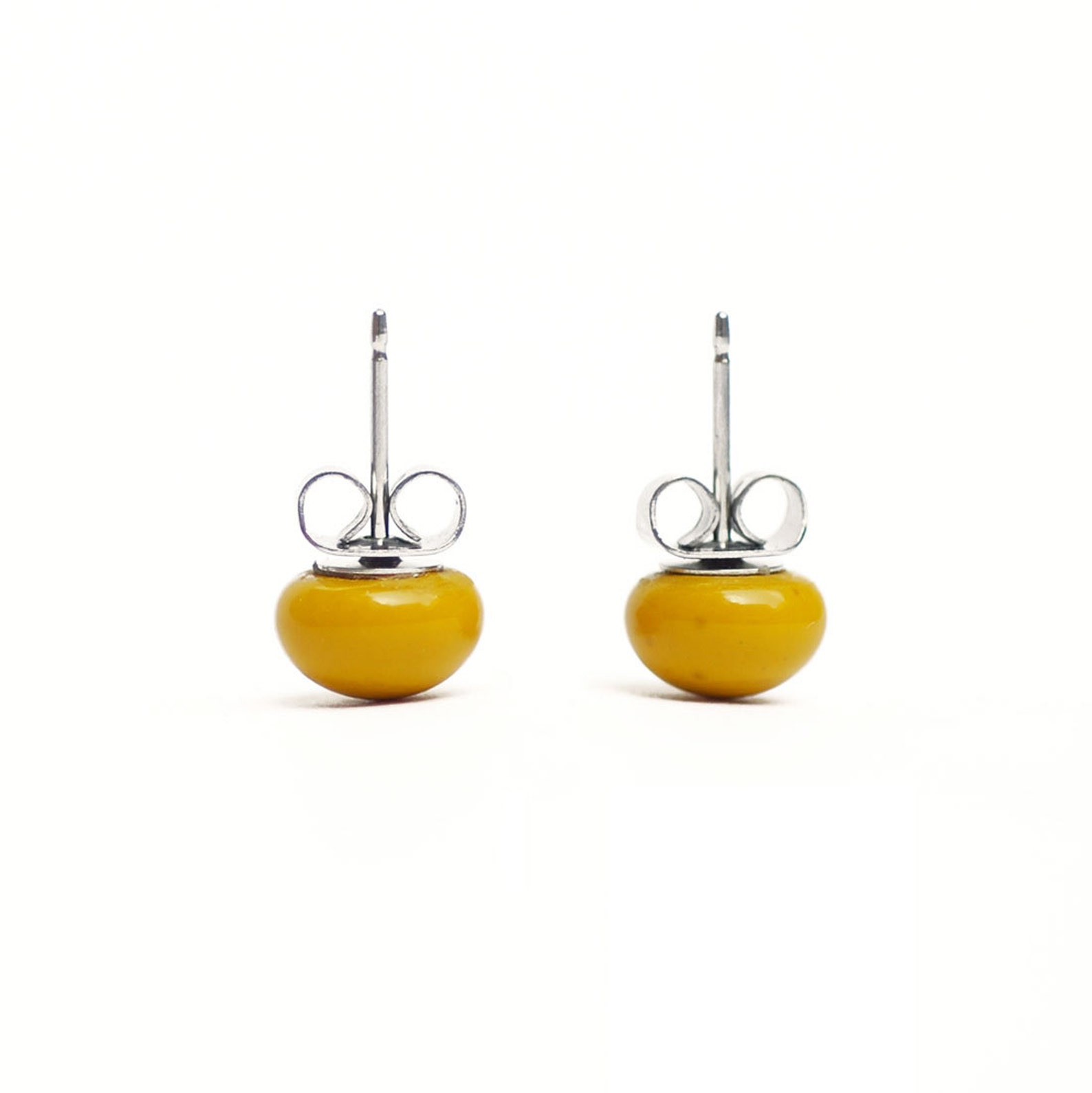 Yellow Stud Earrings Mustard Yellow Glass Stud Earrings 75 Etsy