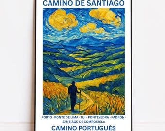 Poster del Camino de Santiago: Itinerario portoghese - Arte del pellegrinaggio in stile Van Gogh