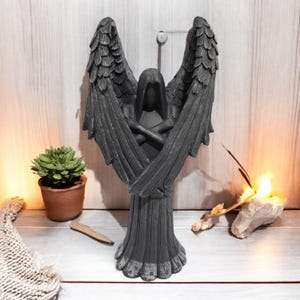 Dark Angel Statue, Gothic Winged Figurine, Mourning Angel Sculpture, Spooky Home Decor, Unique Religious Art, Memorial Gift