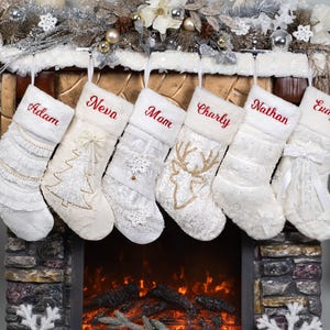 Personalized Christmas Stockings Lace Sequin Stockings for Family Romantic Stockings for Holiday Decoration Stockings for Christmas Ornament