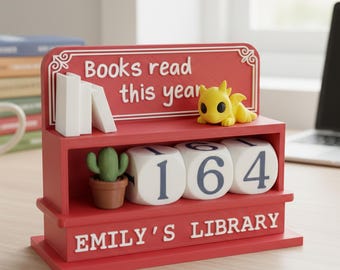 Contador de libros leídos este año con nombre personalizado, letrero con dragón impreso en 3D, regalo personalizado para amantes de los libros, rastreador de lectura único