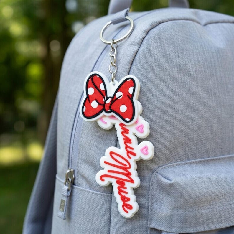 Minnie Mouse 3D Printed Keychain, Cute Minnie's Polka Dot Bow HandBag Charm, Aesthetic Disney Inspired Keyring, Unique Minnie Fan Gift image 2