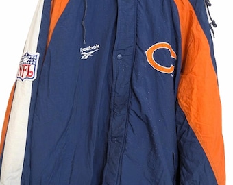 Vintage Y2K Reebok NFL Pro Line Chicago Bears Hooded Jacket XL 28 PTP Damaged