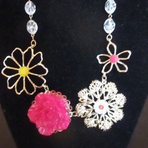 Vintage Floral Necklace: Pink Carnations Beaded Costume Jewelry