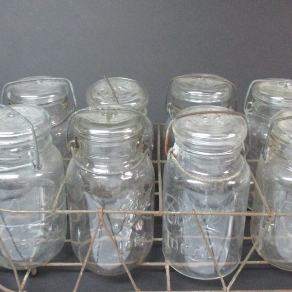 Metal Jar Caddy Atlas E-Z Seal Glass Ball Jars Canning Supplies Wire Carrier Farmhouse Rustic House Home Decor Metal Carriers Jams Perserves