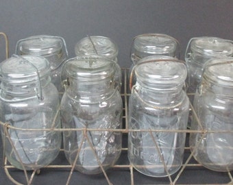 Metal Jar Caddy Atlas E-Z Seal Glass Ball Jars Canning Supplies Wire Carrier Farmhouse Rustic House Home Decor Metal Carriers Jams Perserves