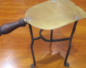 Kettle Stand Brass Hand Made Crafted Wrought Iron Hearth Stand Forged Legs Antique Colonial Early American Fireplace Accessory