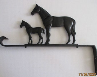 Address Bracket Horses Black Wrought Iron Post Vintage Equestrian Marker Horse Country Living Mare Foal Iron Brackets