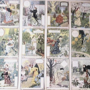 Set di carte Eugene Grasset 12 mesi francesi dell'anno Janvier Fevrier Mars Avril Mai Juin Juillet Aout Septembre Octobre Novembre Decembre