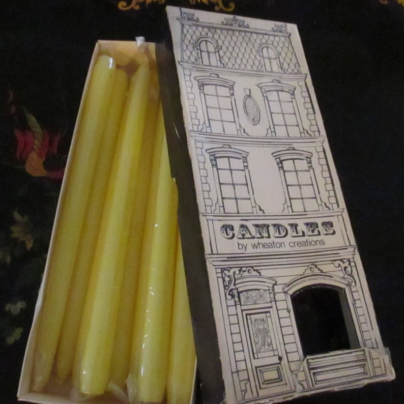 Boxed Candles 10 Yellow Candle Wax Tapers Candlesticks Candlelight Wheaton Candle Creations Nuline Brownstone YourFineHouse